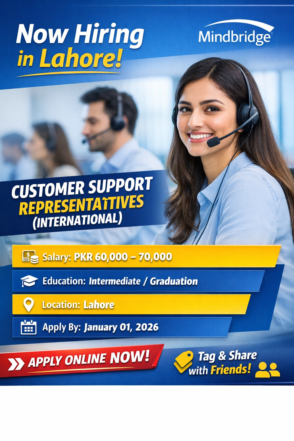 Customer Support Representative (International) Jobs in Lahore – Mindbridge Hiring 2025