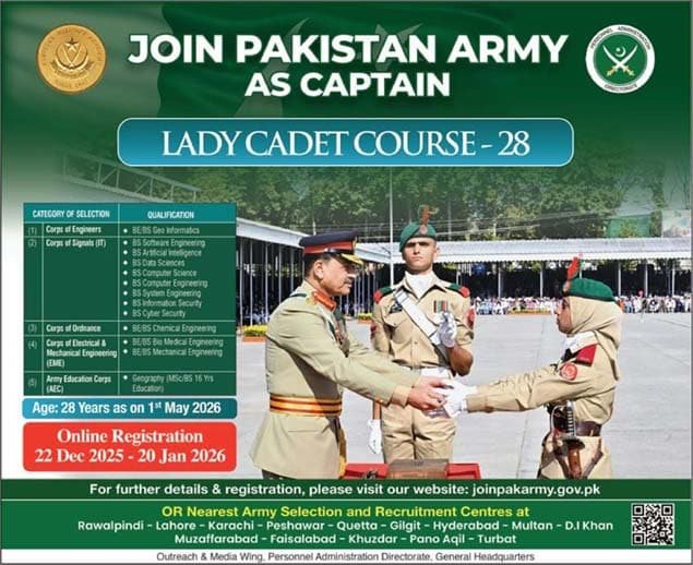 Pakistan Army Captain Jobs 2026 for Females