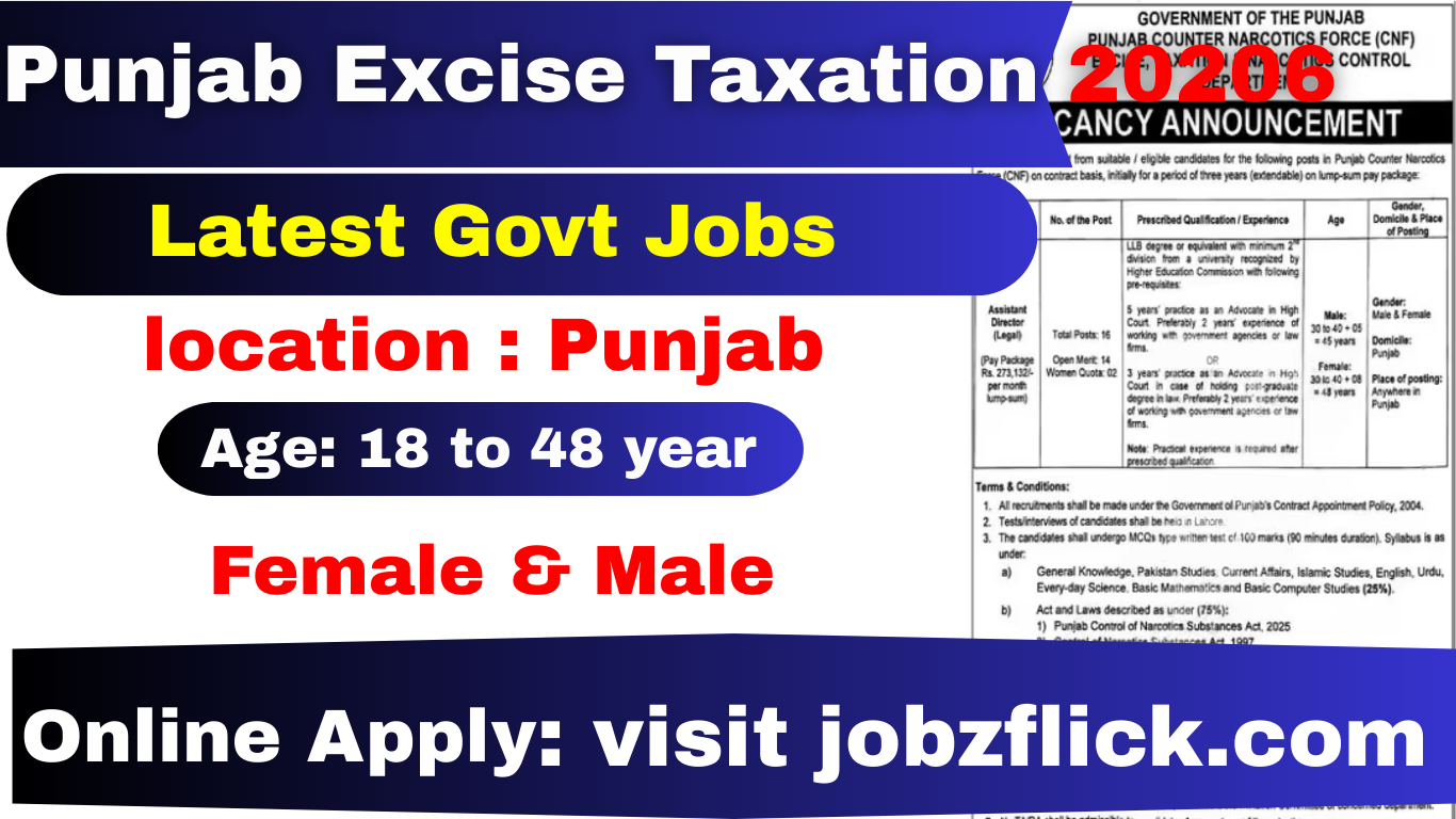 🧑‍⚖️ Punjab Excise Taxation and Narcotics Control Jobs 2026 – Apply for Assistant Director (Legal)